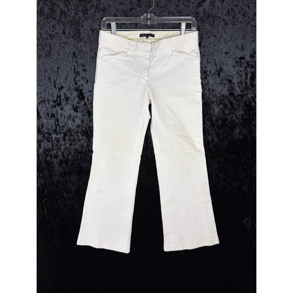 Theory Pants Womens 2 White Cotton Hemp Casual Preppy‎
